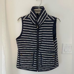 Navy and white striped quilted vest